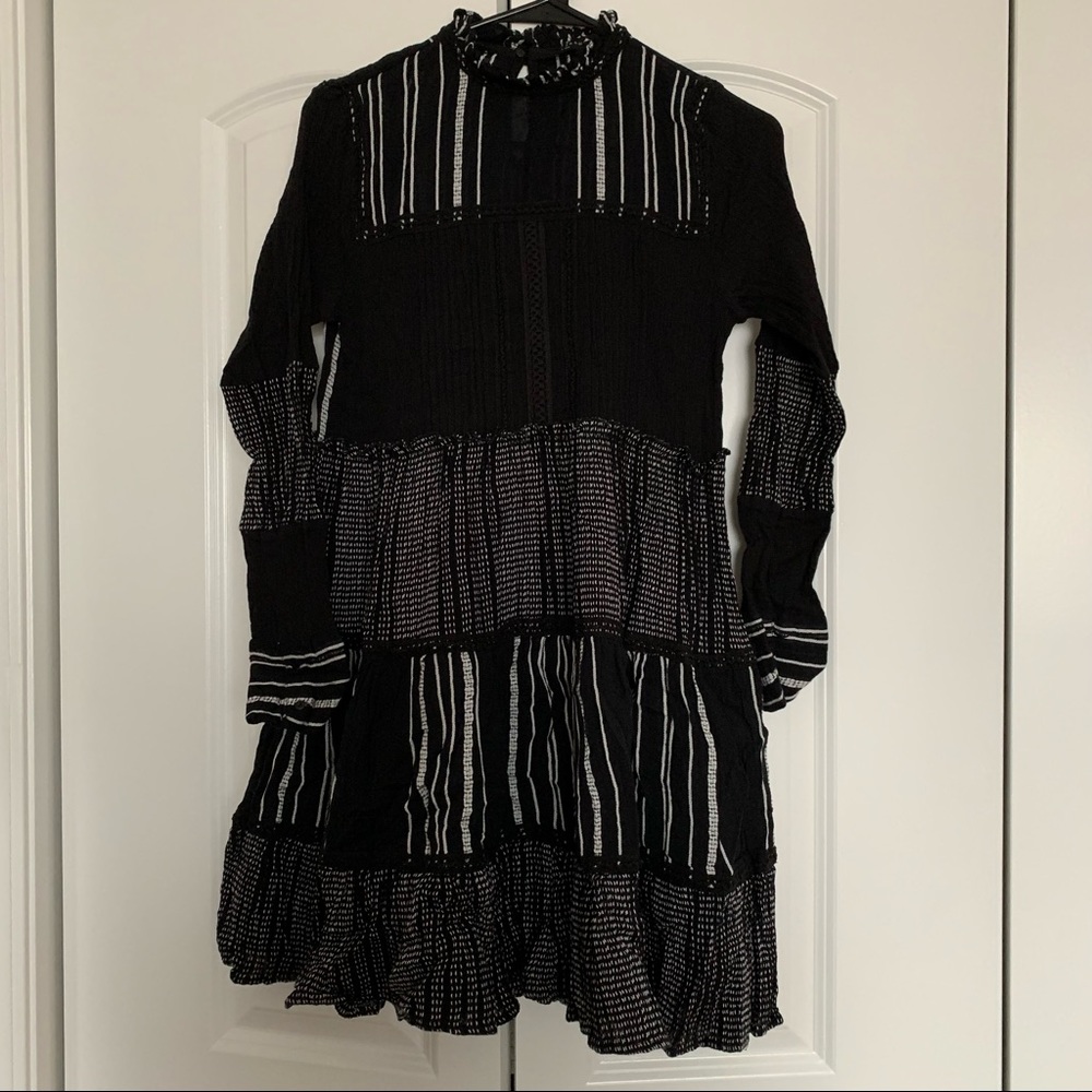 Zara Black embroidered tiered dress